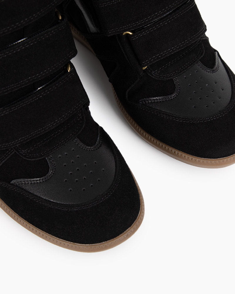 Women's Premium Leather High-Top Sneakers - Hidden Heel Velcro Waterproof Shoes