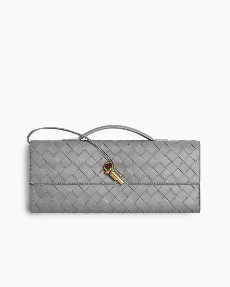 Woven Leather Clutch Bag - Designer Evening Envelope Purse with Gold Clasp