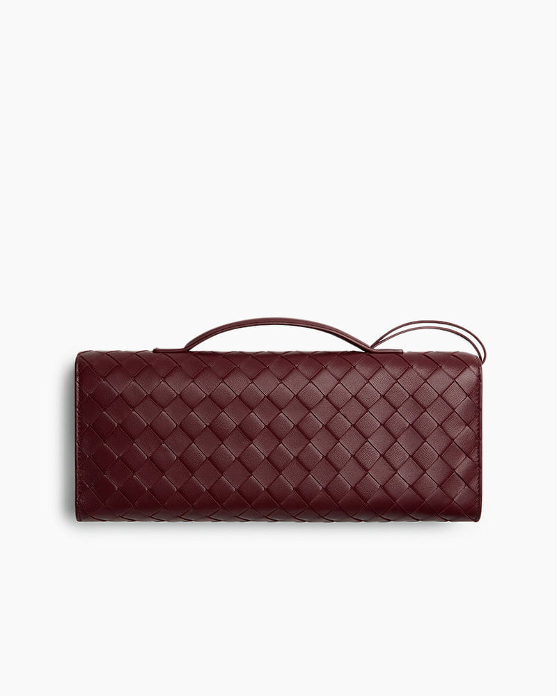 Woven Leather Clutch Bag - Designer Evening Envelope Purse with Gold Clasp