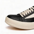 Men's Black Leather Sneakers Casual Round Toe Comfort