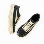 Men's Black Leather Sneakers Casual Round Toe Comfort