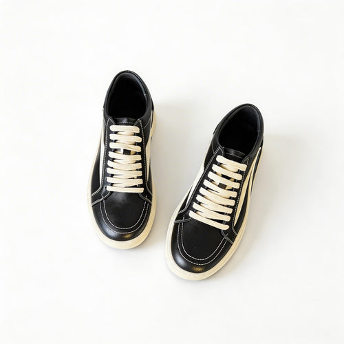 Men's Black Leather Sneakers Casual Round Toe Comfort