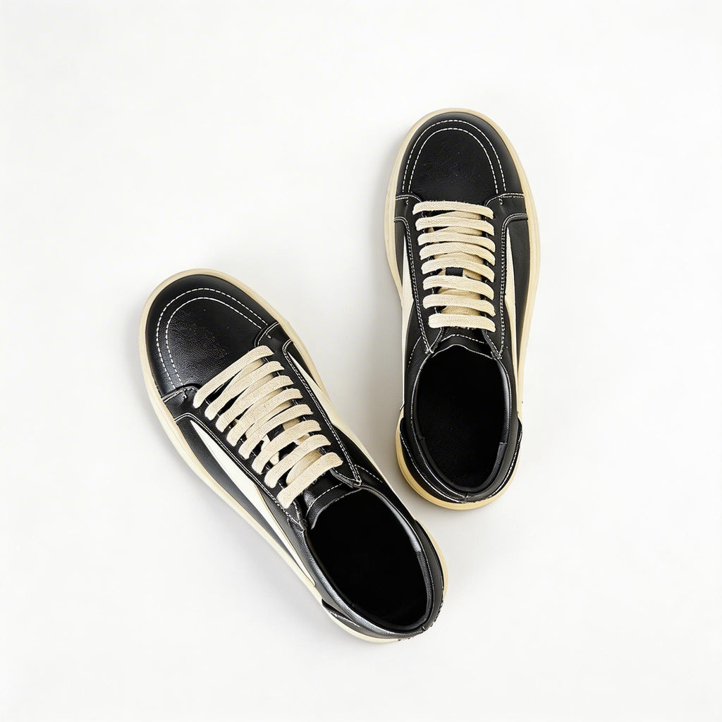 Men's Black Leather Sneakers Casual Round Toe Comfort