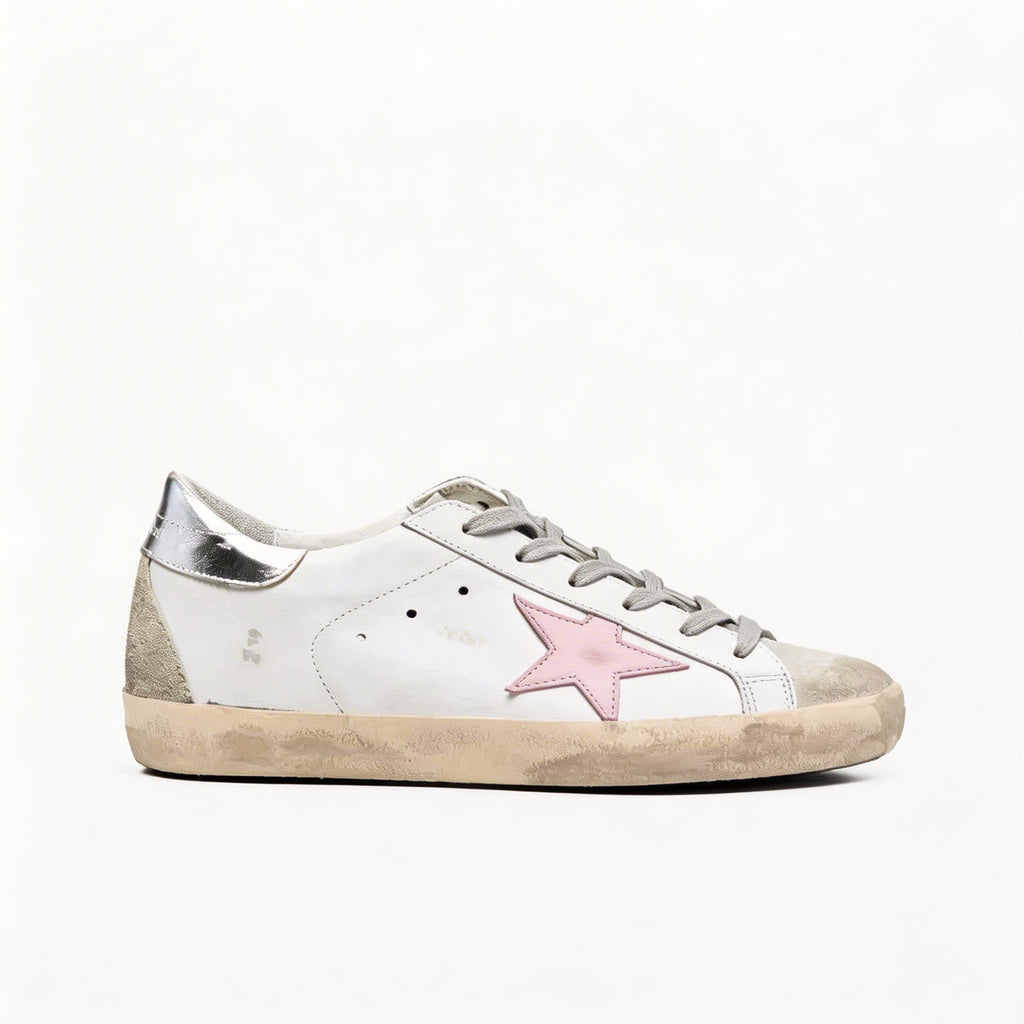 Women's Leather Lace Up Trainers Star Detail