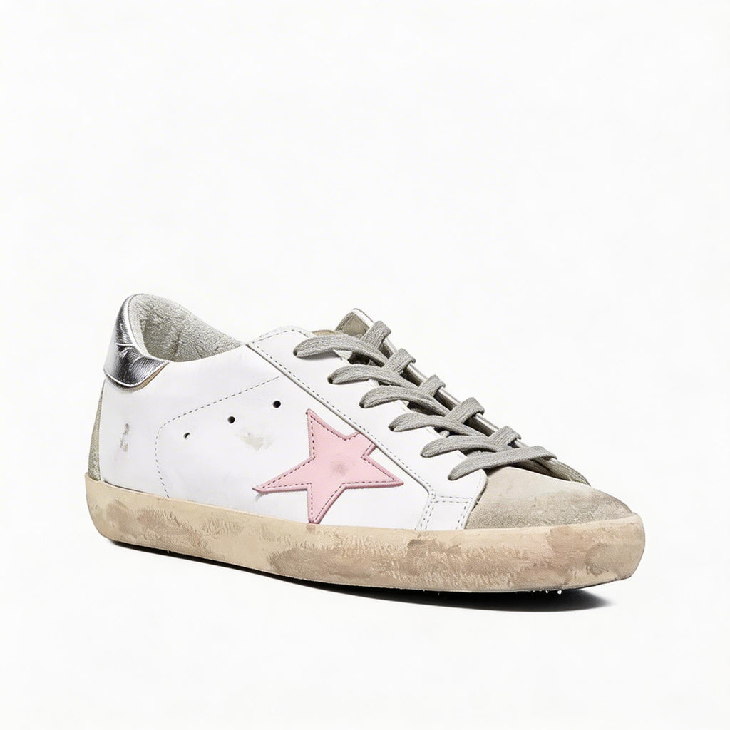 Women's Leather Lace Up Trainers Star Detail