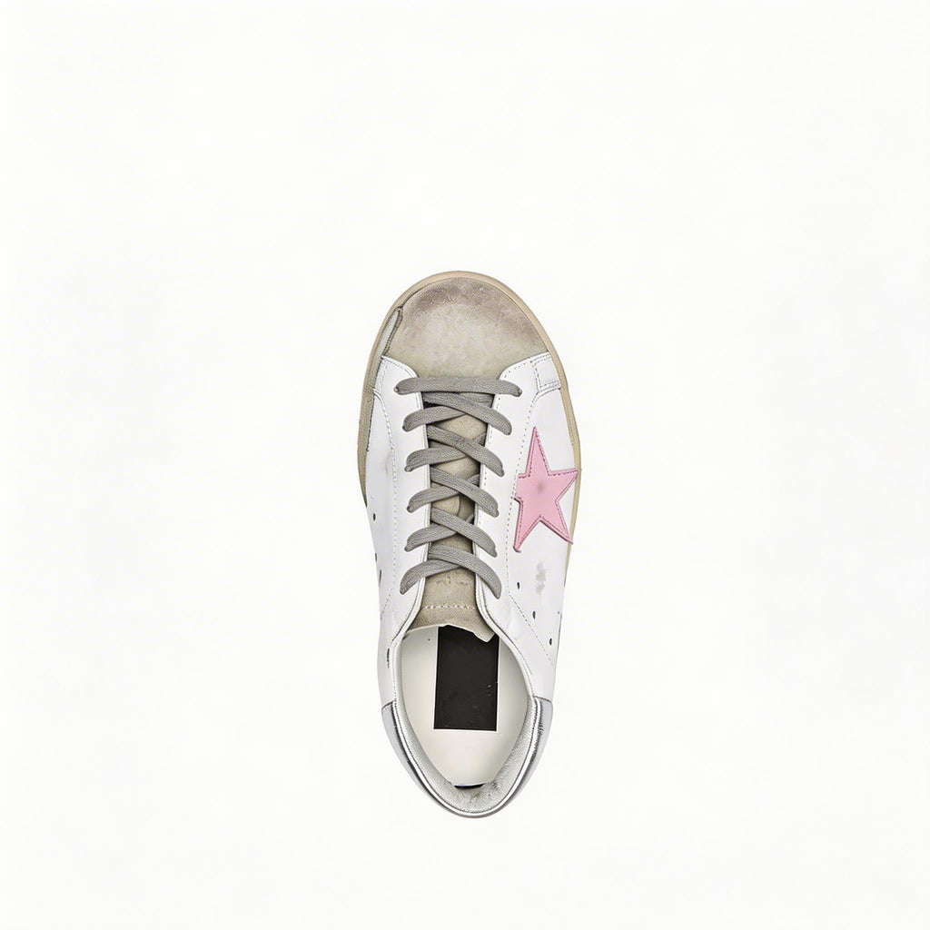 Women's Leather Lace Up Trainers Star Detail