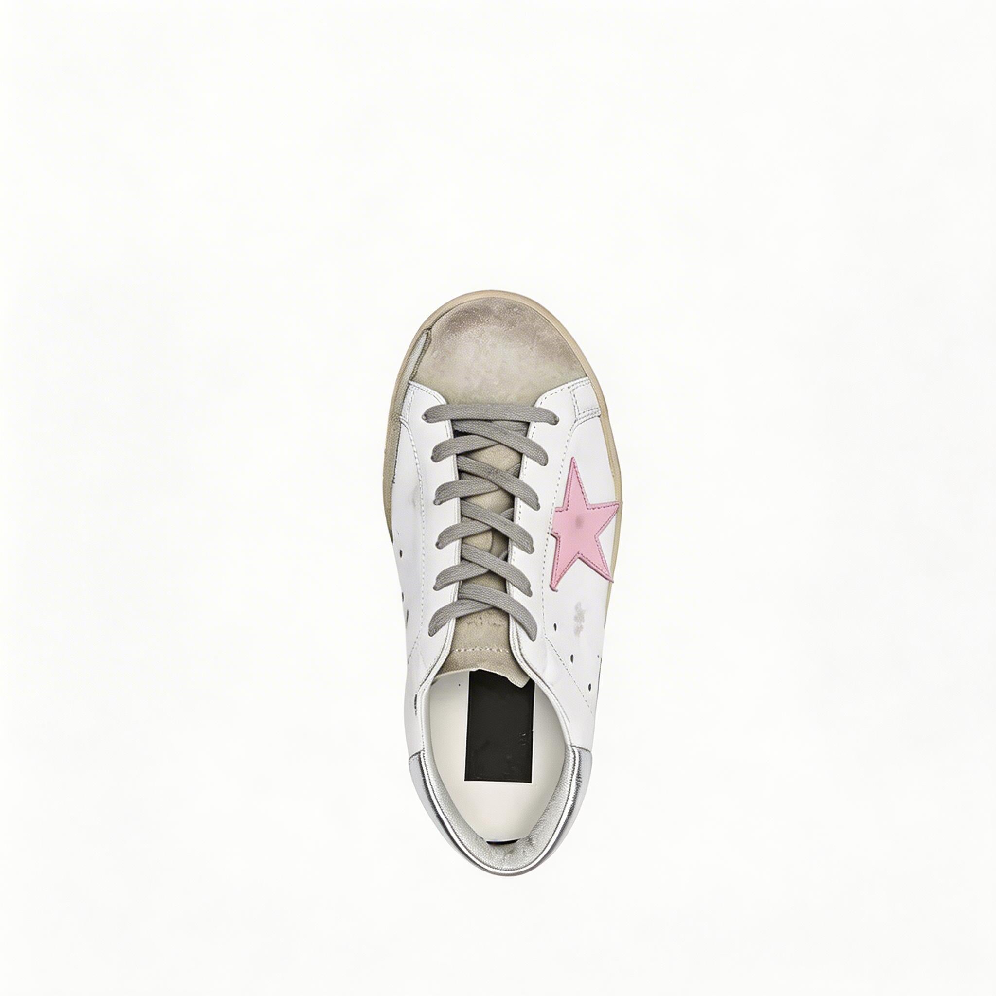 Women's Leather Lace Up Trainers Star Detail
