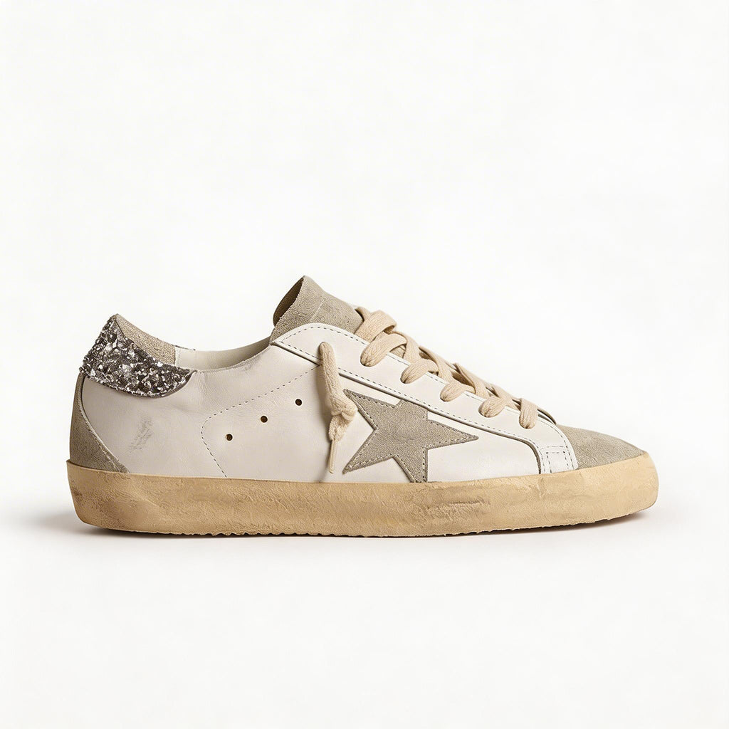 Women's Grey Leather  Star Sneakers - Low-Top Casual Shoes
