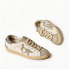 Women's Grey Leather  Star Sneakers - Low-Top Casual Shoes