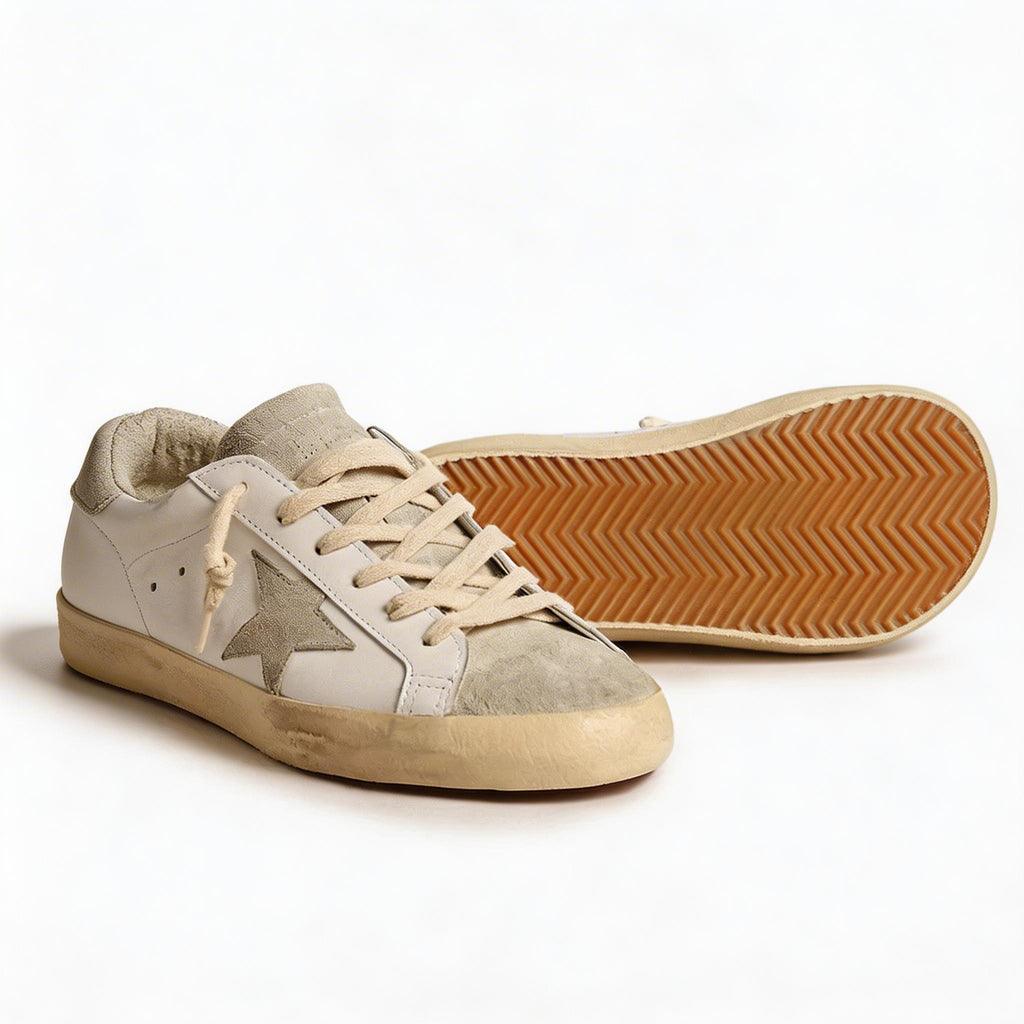 Women's Grey Leather  Star Sneakers - Low-Top Casual Shoes