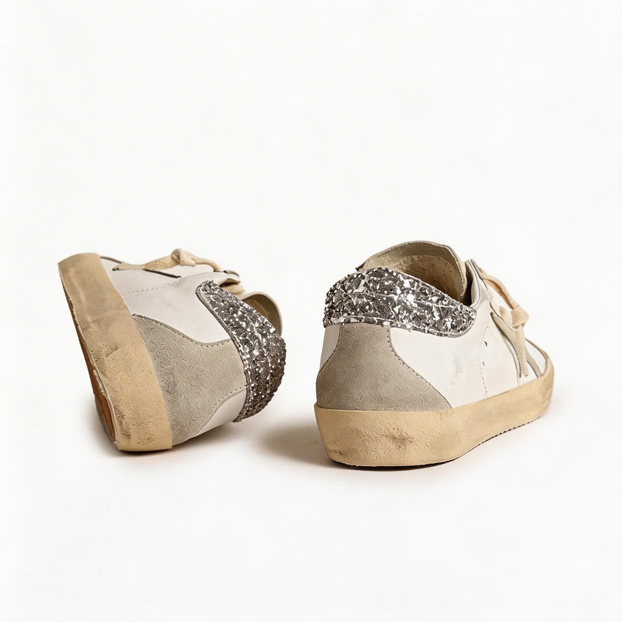 Women's Grey Leather  Star Sneakers - Low-Top Casual Shoes