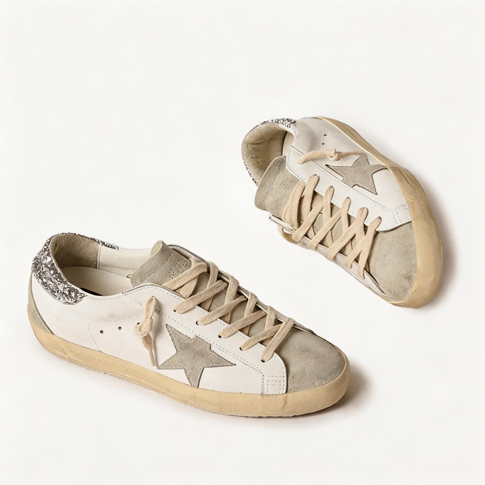 Classic Gray Leather  Star Sneakers - Men's Low-Top Casual Shoes