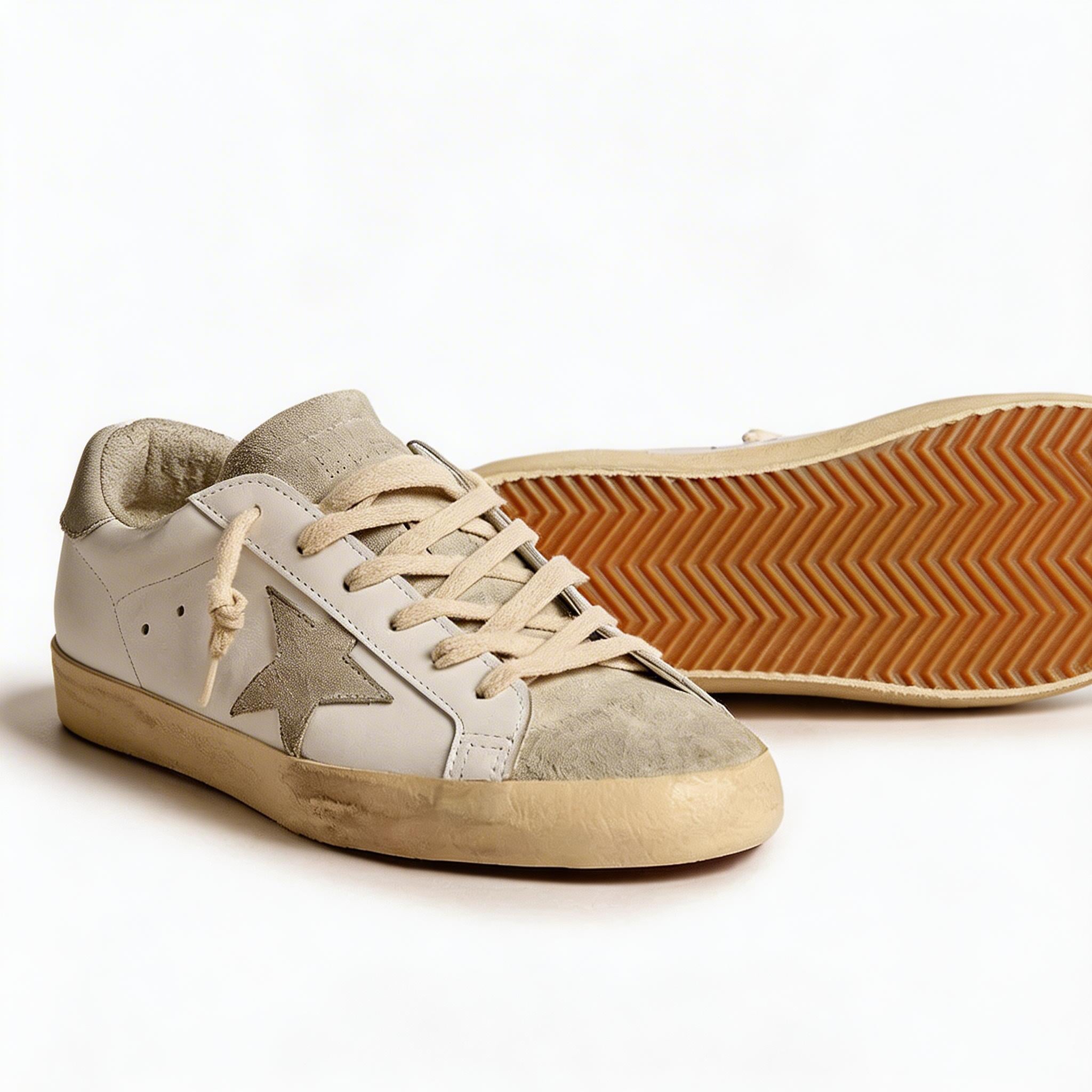 Classic Gray Leather  Star Sneakers - Men's Low-Top Casual Shoes