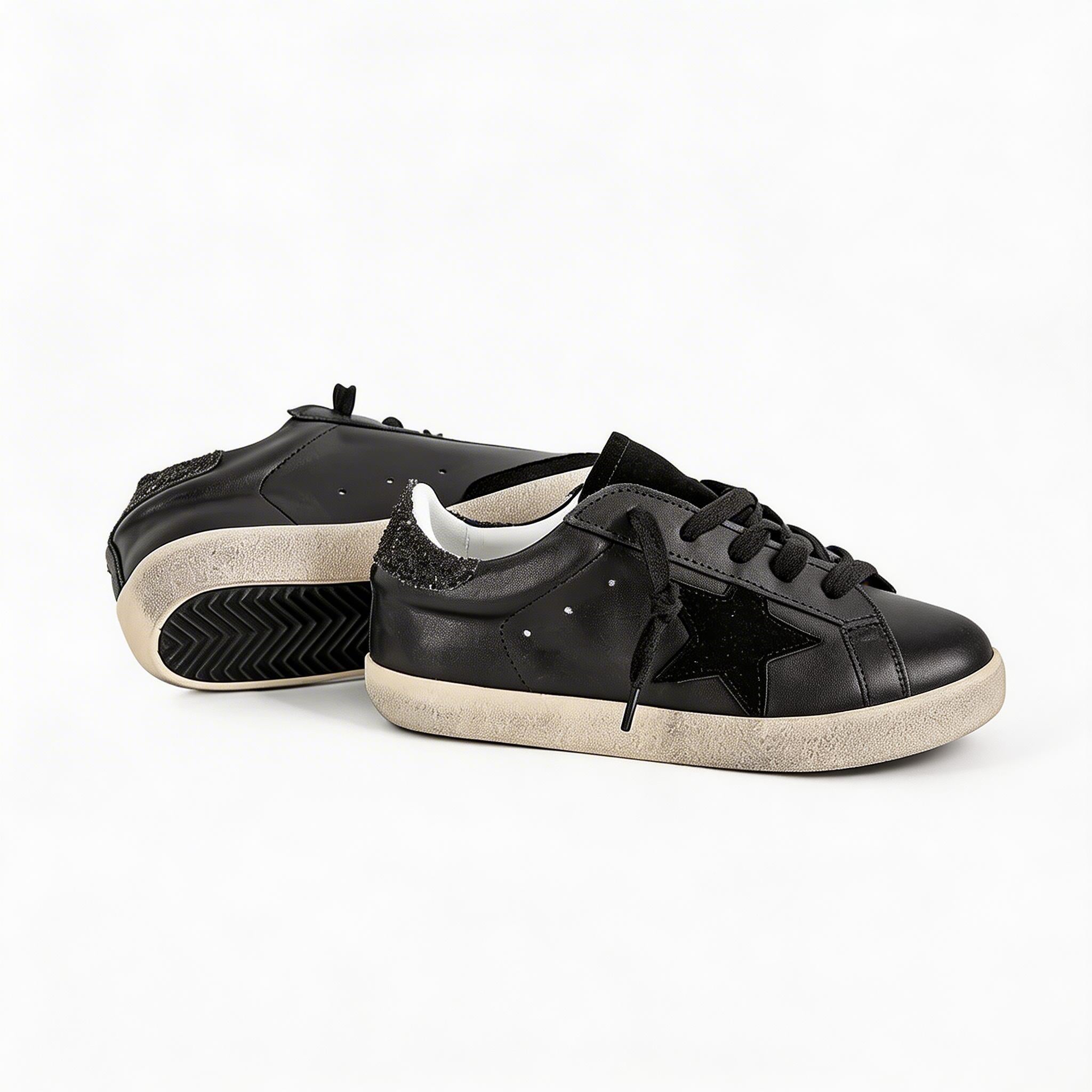 Women’s Black Star Patch Sneakers - Comfy Low-Top Lace-Ups