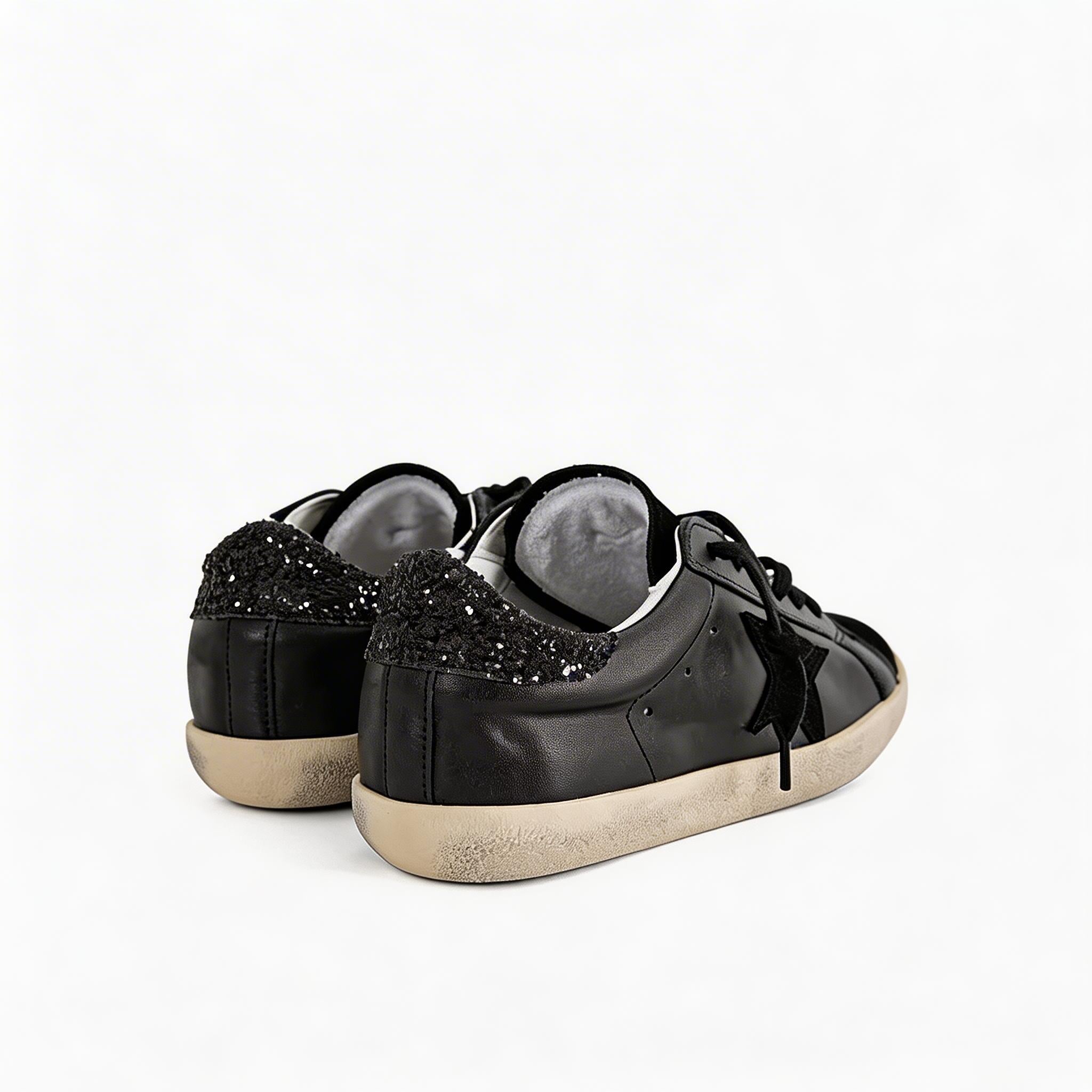 Women’s Black Star Patch Sneakers - Comfy Low-Top Lace-Ups