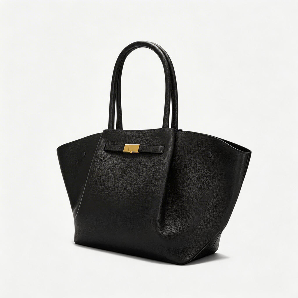 Premium Calfskin Leather Minimalist Tote Bag - Elegant Large Capacity Handbag for Women