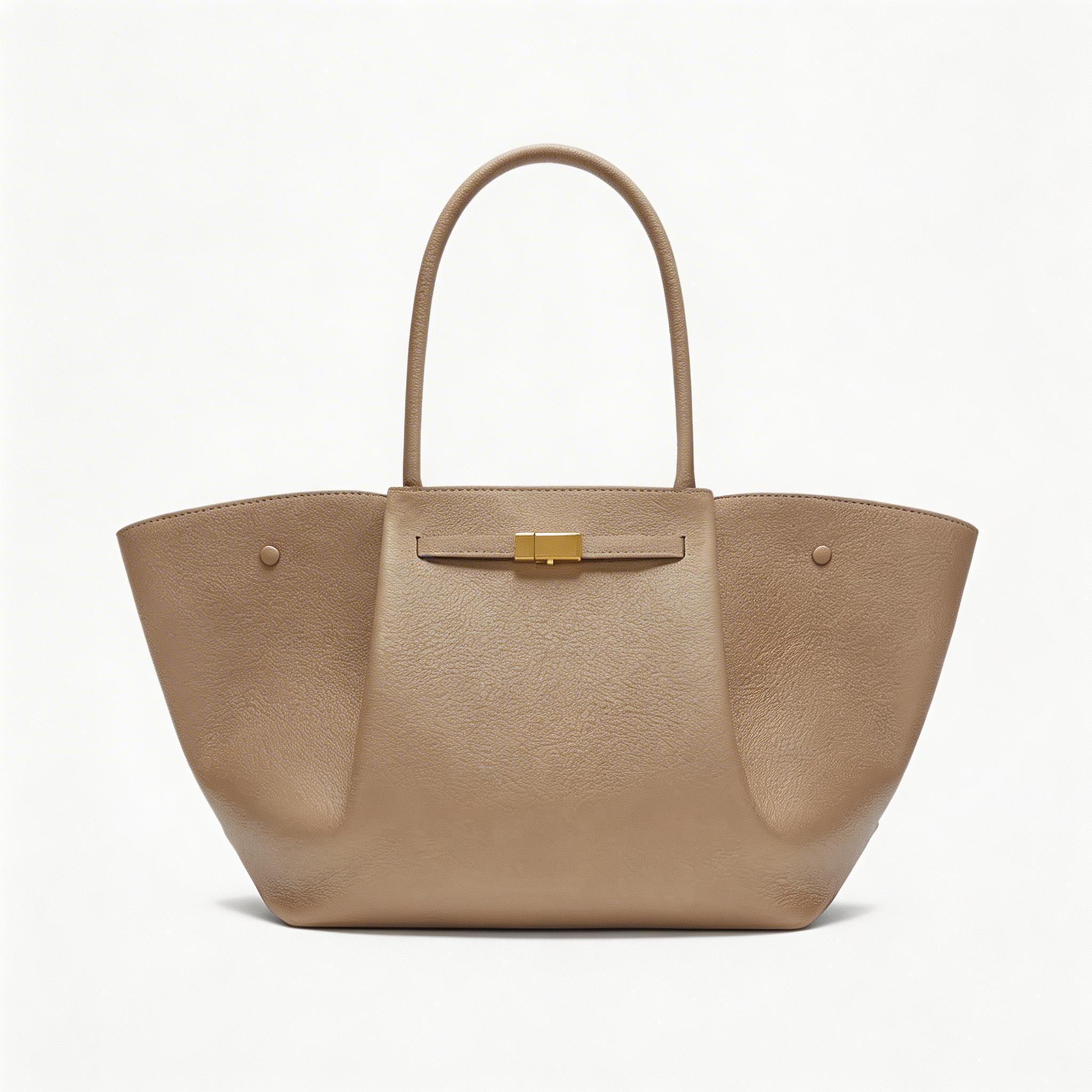 Premium Calfskin Leather Minimalist Tote Bag - Elegant Large Capacity Handbag for Women