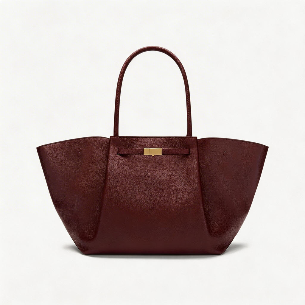 Premium Calfskin Leather Minimalist Tote Bag - Elegant Large Capacity Handbag for Women