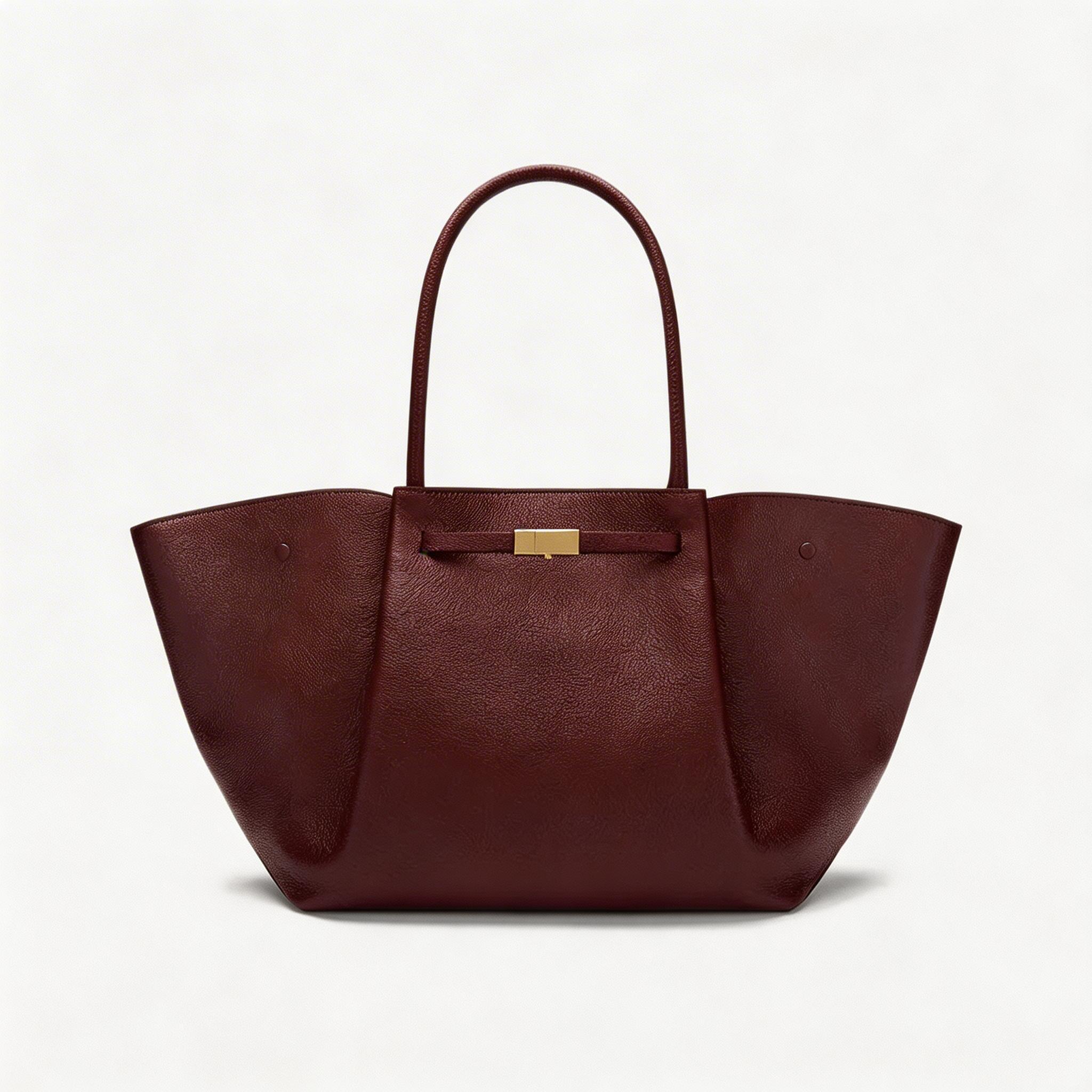 Premium Calfskin Leather Minimalist Tote Bag - Elegant Large Capacity Handbag for Women