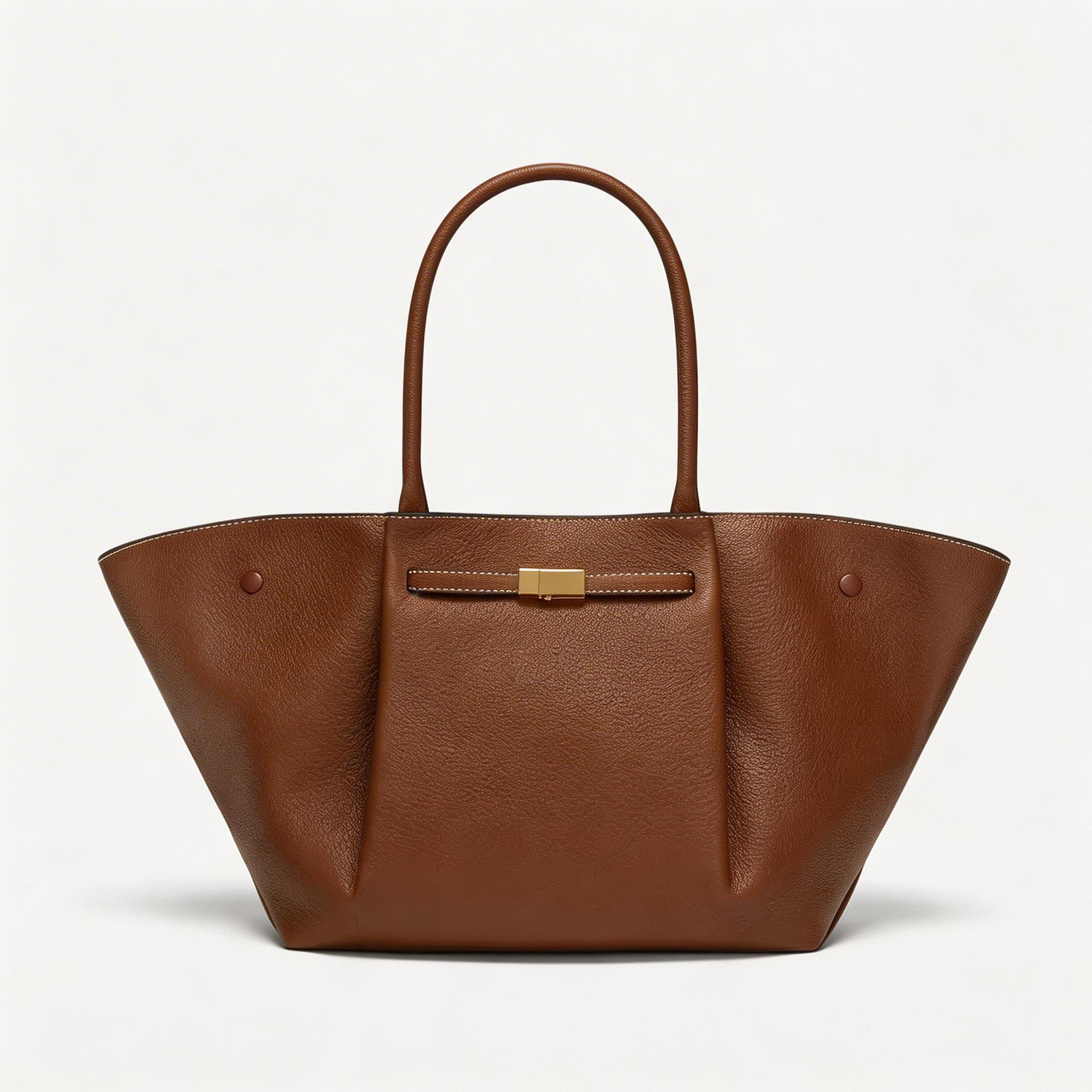Premium Calfskin Leather Minimalist Tote Bag - Elegant Large Capacity Handbag for Women