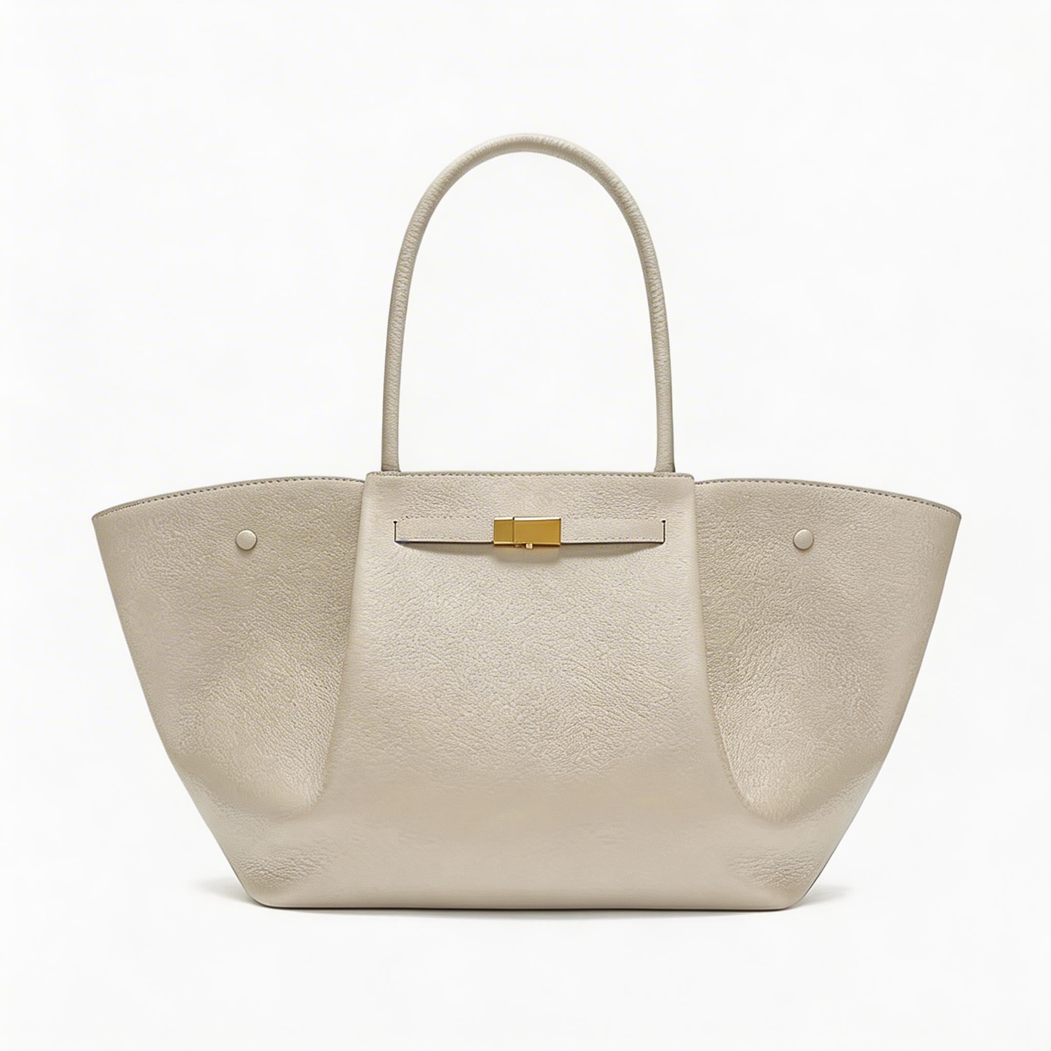 Premium Calfskin Leather Minimalist Tote Bag - Elegant Large Capacity Handbag for Women