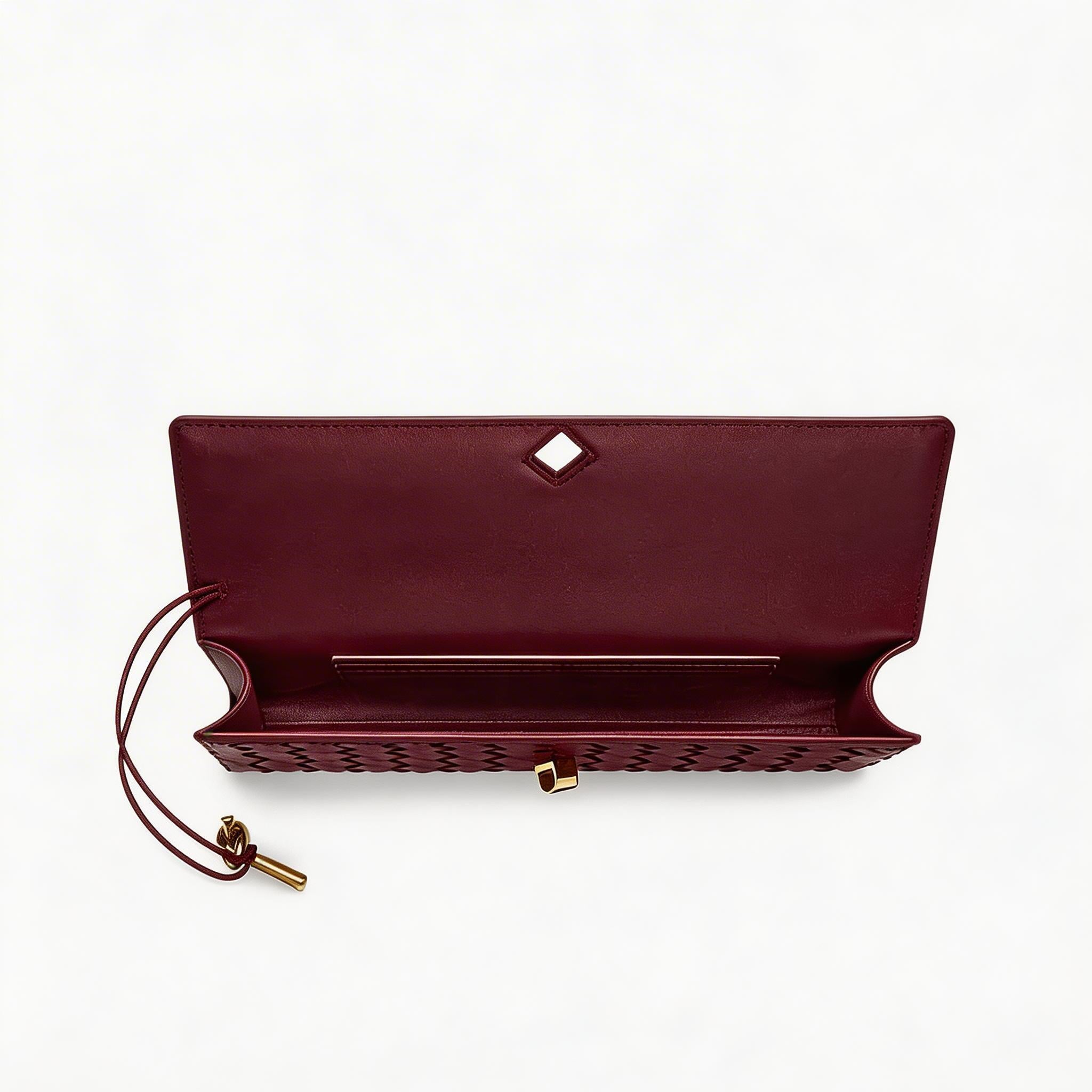 Woven Leather Clutch Bag - Designer Evening Envelope Purse with Gold Clasp