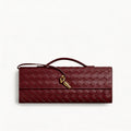 Woven Leather Clutch Bag - Designer Evening Envelope Purse with Gold Clasp