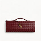 Woven Leather Clutch Bag - Designer Evening Envelope Purse with Gold Clasp