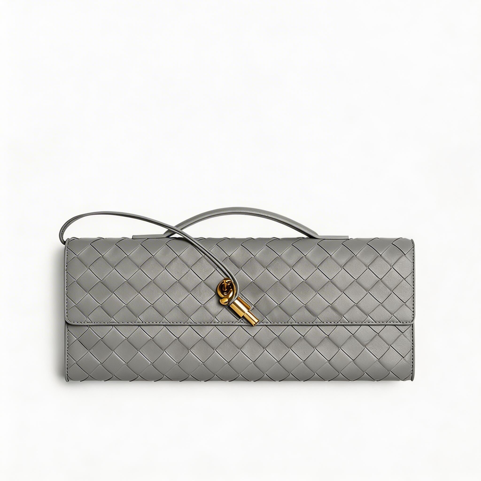 Woven Leather Clutch Bag - Designer Evening Envelope Purse with Gold Clasp