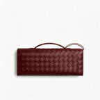 Woven Leather Clutch Bag - Designer Evening Envelope Purse with Gold Clasp