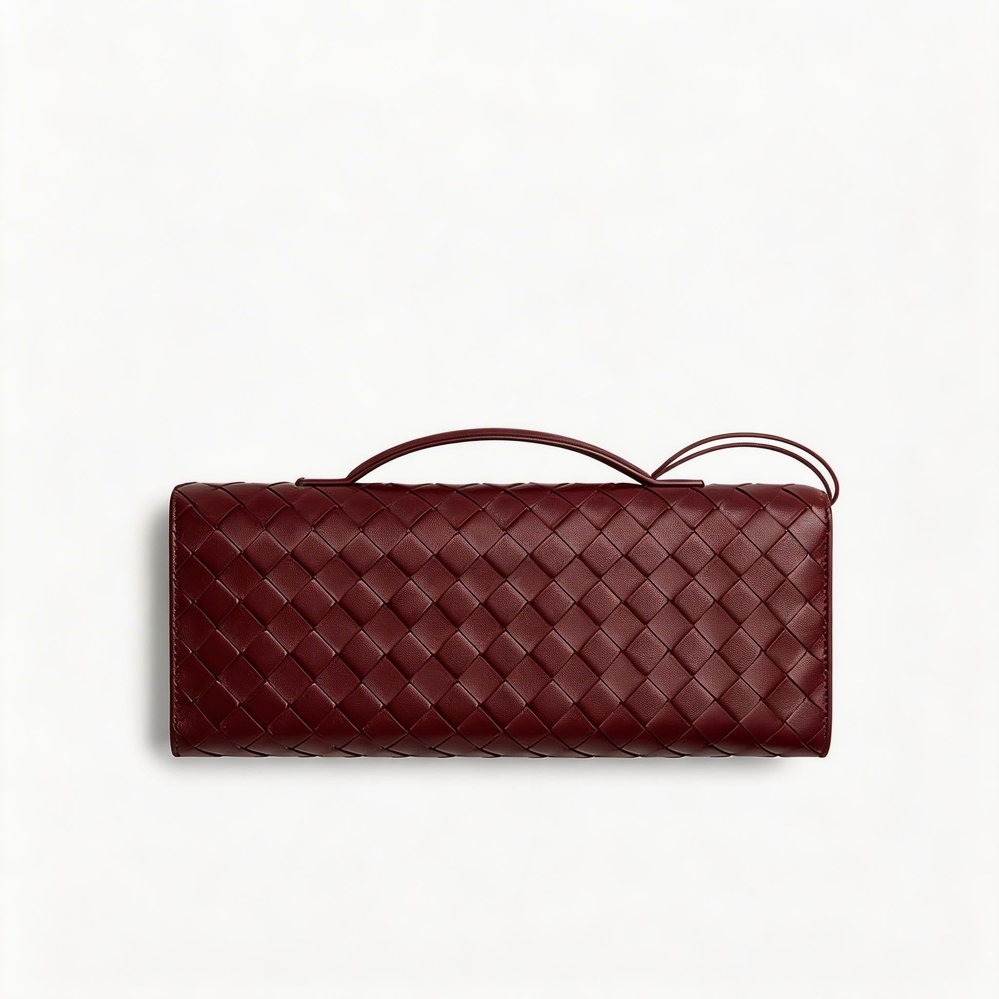 Woven Leather Clutch Bag - Designer Evening Envelope Purse with Gold Clasp