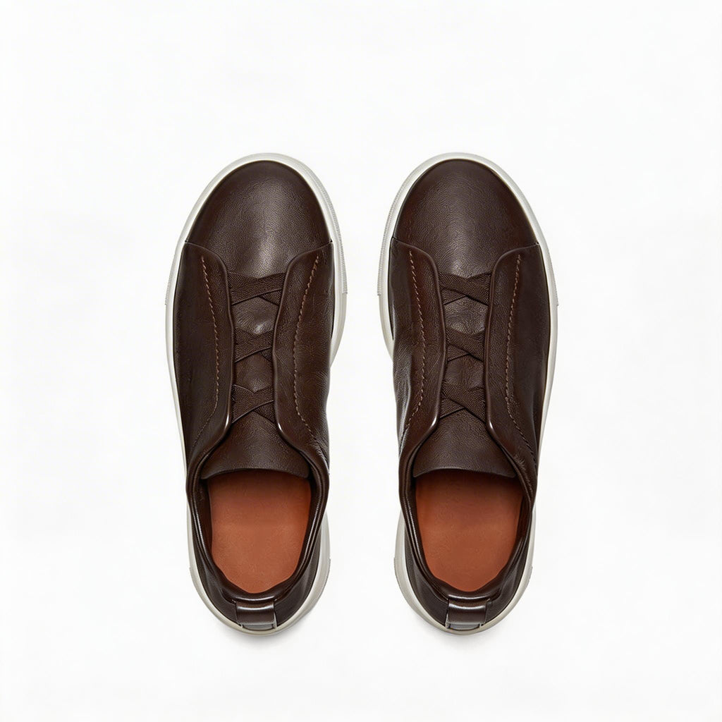 Men's Premium Leather Slip-On Loafers - Classic Flat Casual Walking Shoes