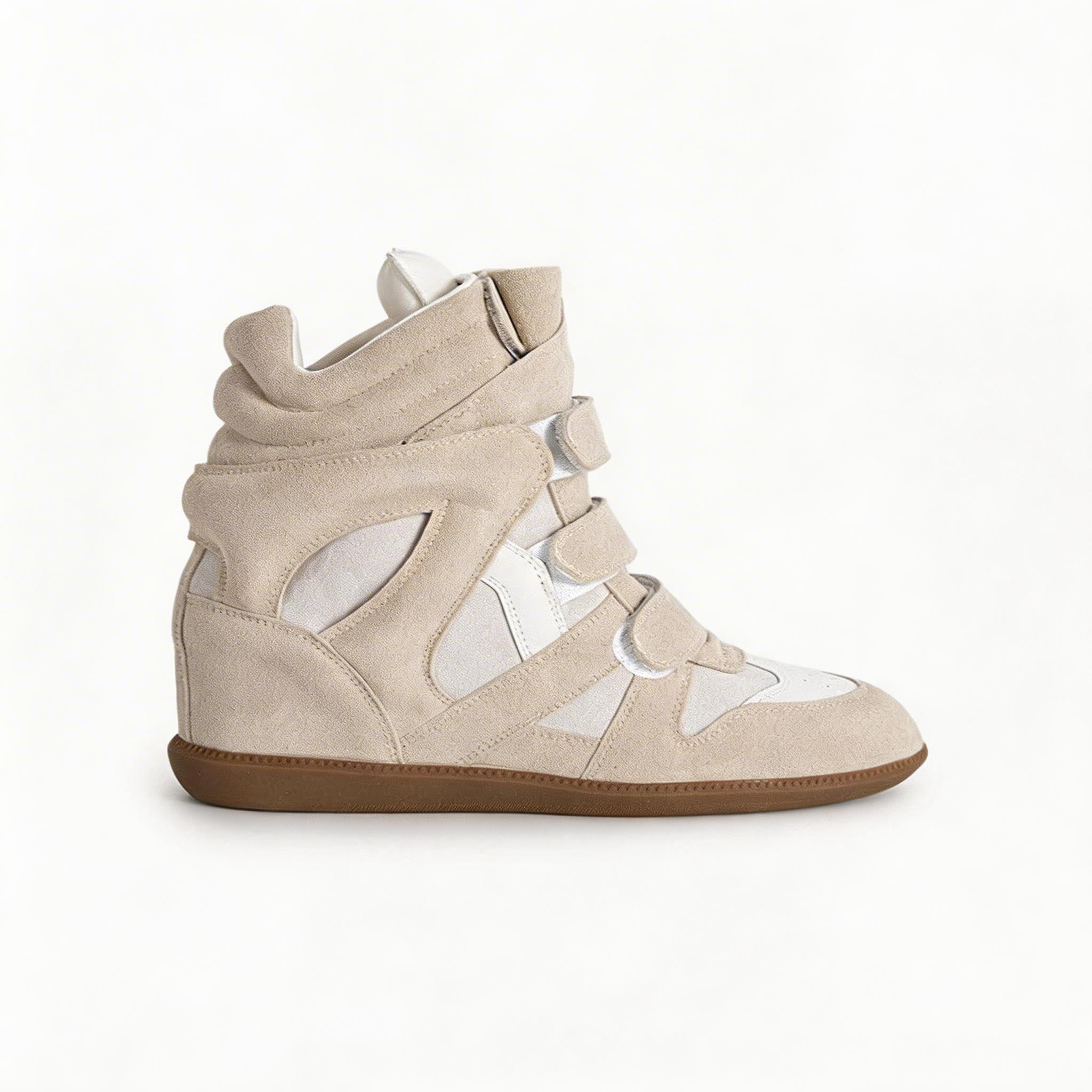 Women's Premium Leather High-Top Sneakers - Hidden Heel Velcro Waterproof Shoes