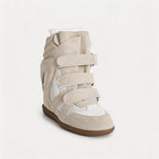 Women's Premium Leather High-Top Sneakers - Hidden Heel Velcro Waterproof Shoes