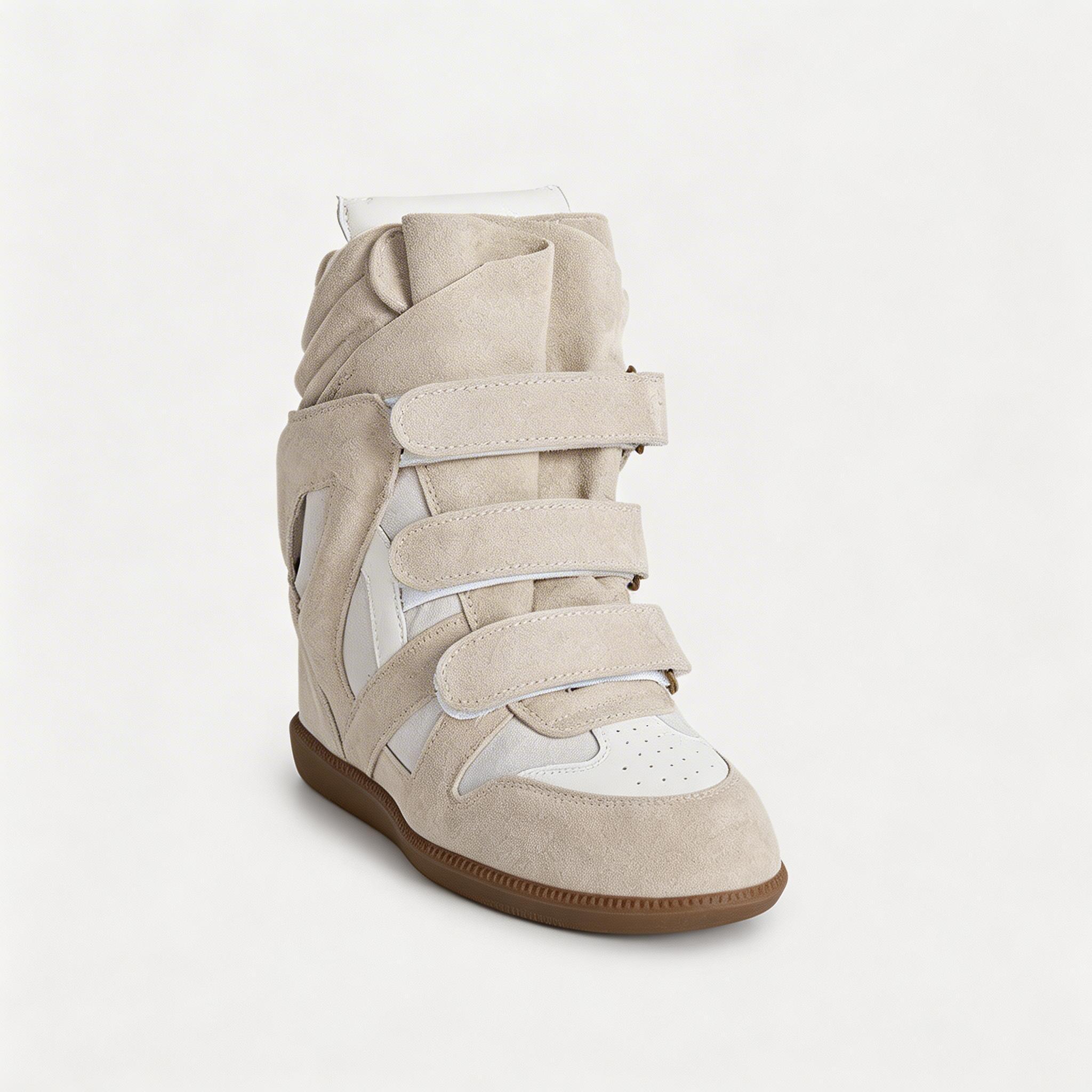 Women's Premium Leather High-Top Sneakers - Hidden Heel Velcro Waterproof Shoes