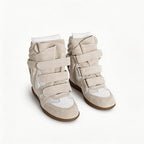 Women's Premium Leather High-Top Sneakers - Hidden Heel Velcro Waterproof Shoes