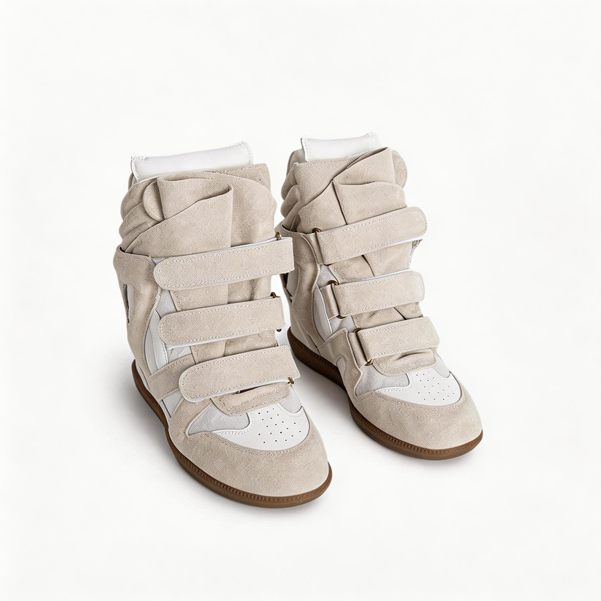 Women's Premium Leather High-Top Sneakers - Hidden Heel Velcro Waterproof Shoes