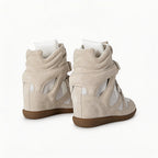 Women's Premium Leather High-Top Sneakers - Hidden Heel Velcro Waterproof Shoes