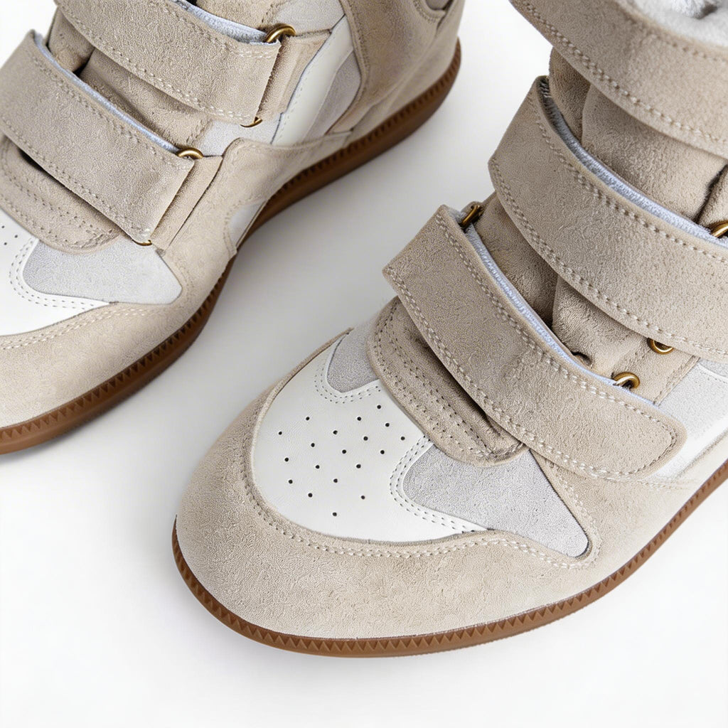 Women's Premium Leather High-Top Sneakers - Hidden Heel Velcro Waterproof Shoes