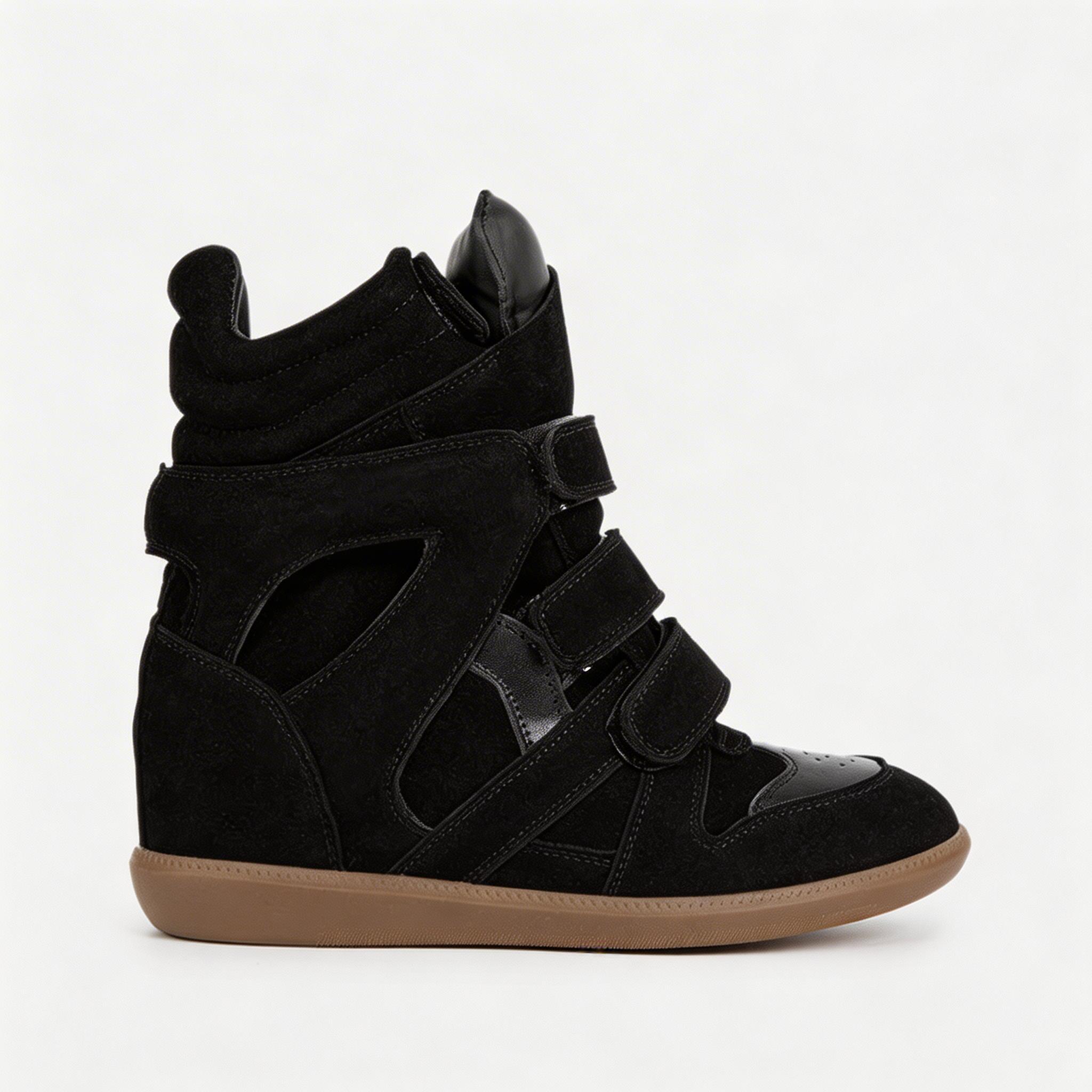 Women's Premium Leather High-Top Sneakers - Hidden Heel Velcro Waterproof Shoes