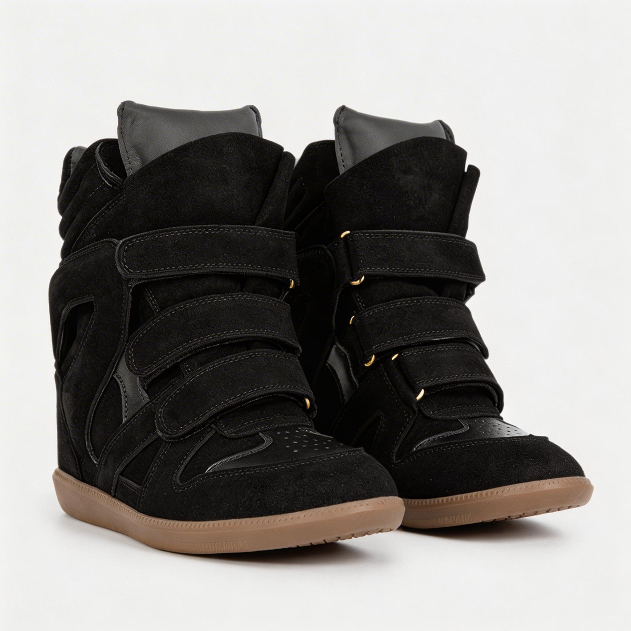 Women's Premium Leather High-Top Sneakers - Hidden Heel Velcro Waterproof Shoes