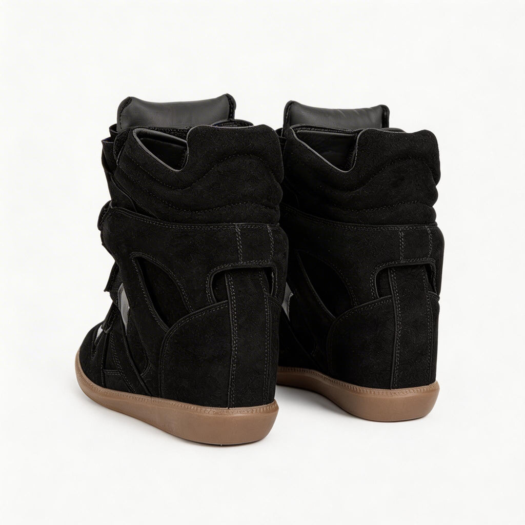 Women's Premium Leather High-Top Sneakers - Hidden Heel Velcro Waterproof Shoes