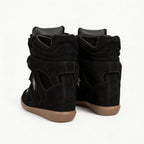 Women's Premium Leather High-Top Sneakers - Hidden Heel Velcro Waterproof Shoes