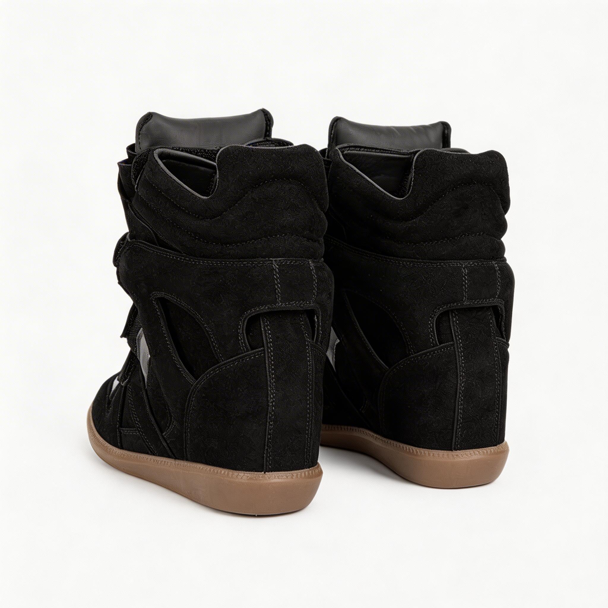 Women's Premium Leather High-Top Sneakers - Hidden Heel Velcro Waterproof Shoes