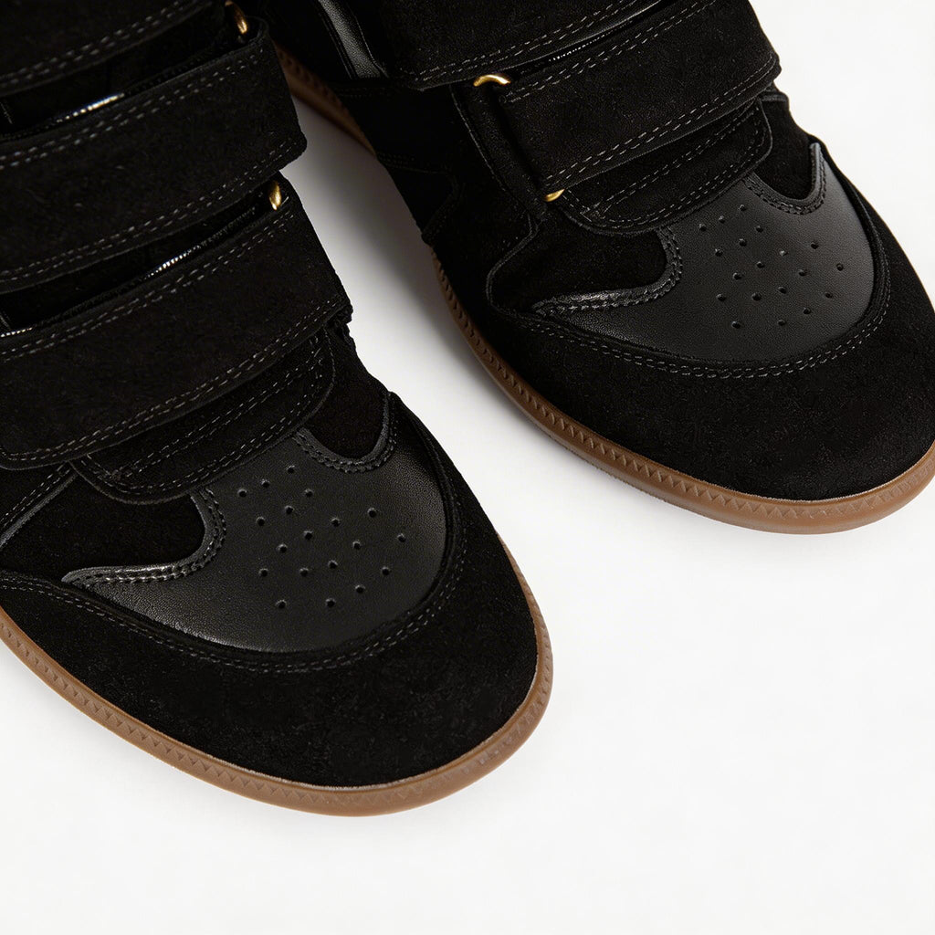 Women's Premium Leather High-Top Sneakers - Hidden Heel Velcro Waterproof Shoes