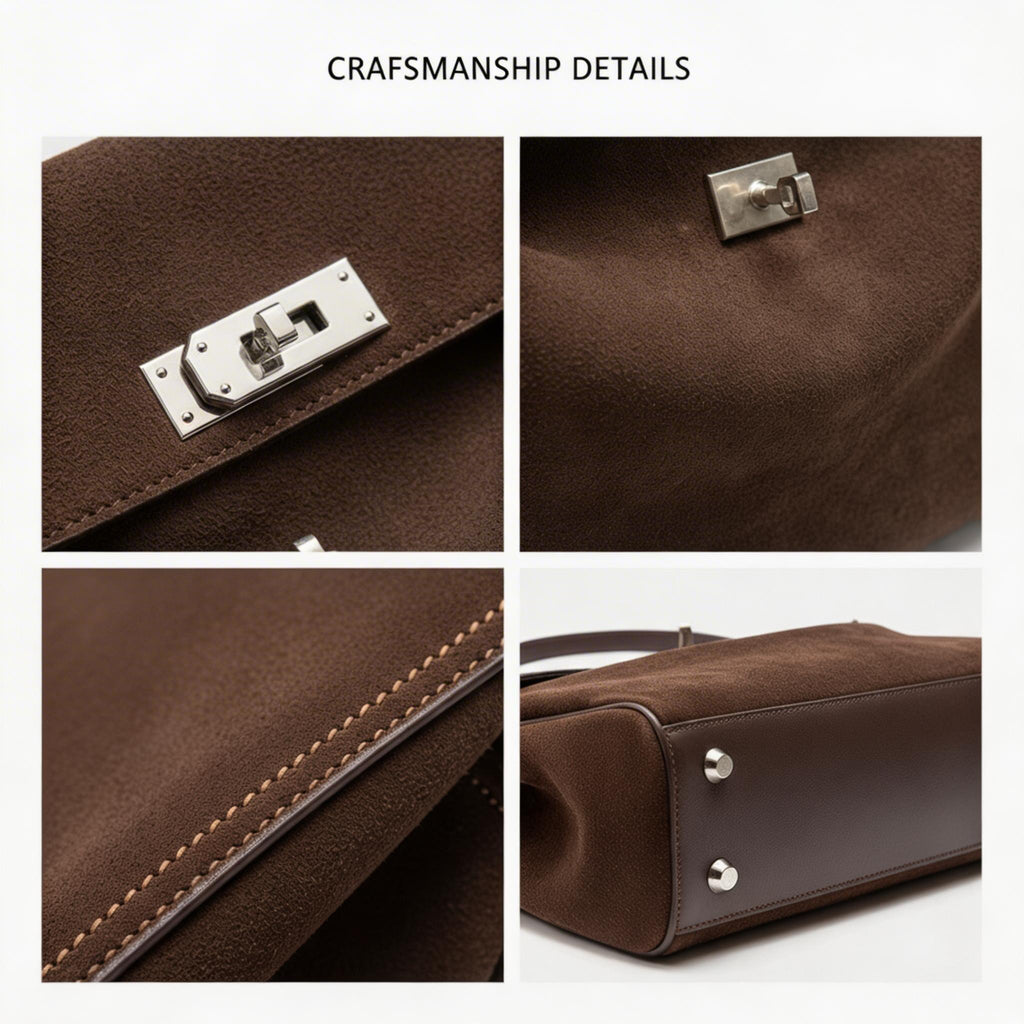 Women's Premium Leather Structured Handbag - Vintage Turn-Lock Shoulder Bag