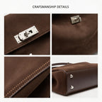Women's Premium Leather Structured Handbag - Vintage Turn-Lock Shoulder Bag