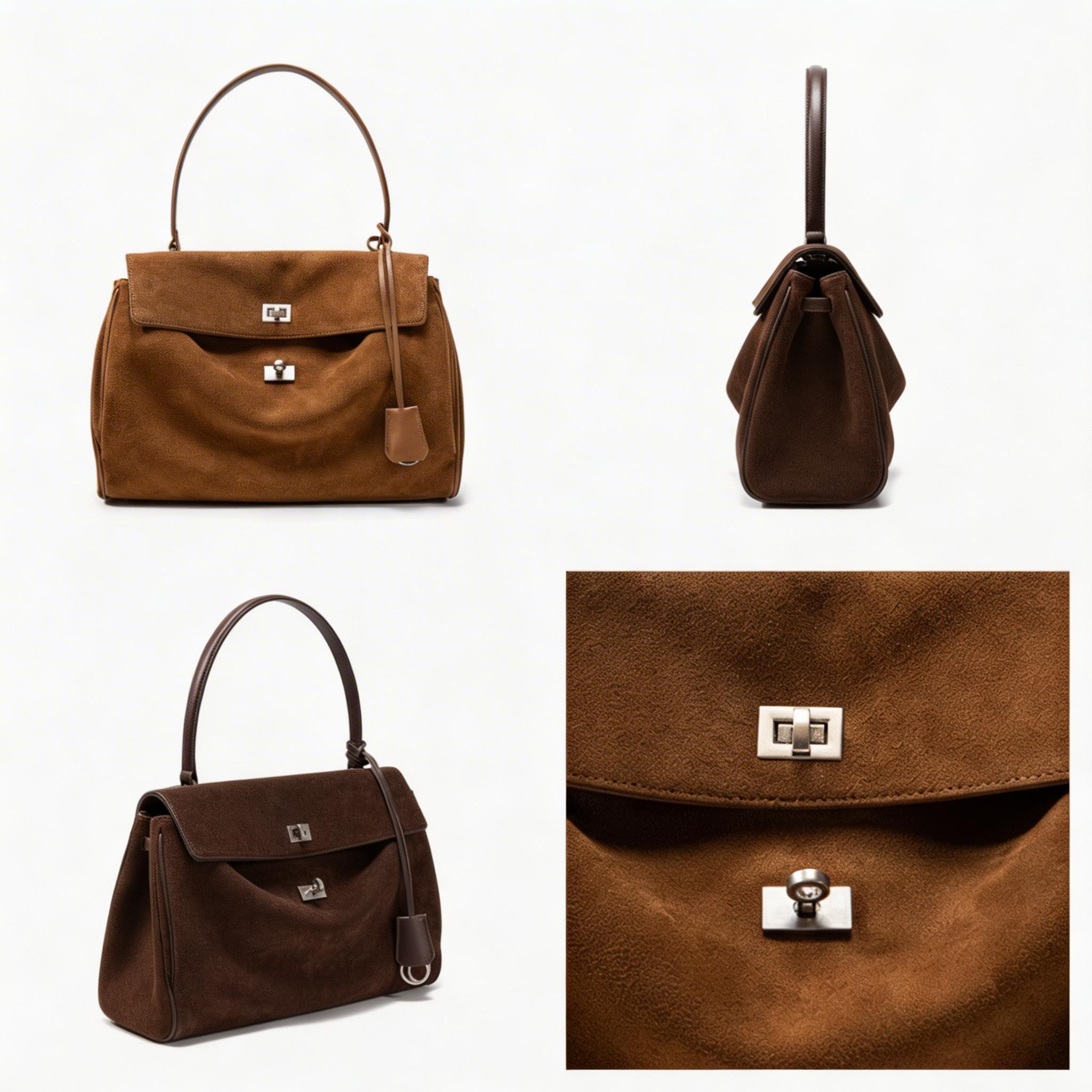 Women's Premium Leather Structured Handbag - Vintage Turn-Lock Shoulder Bag
