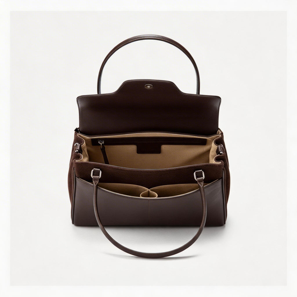 Women's Premium Leather Structured Handbag - Vintage Turn-Lock Shoulder Bag