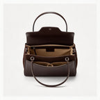 Women's Premium Leather Structured Handbag - Vintage Turn-Lock Shoulder Bag